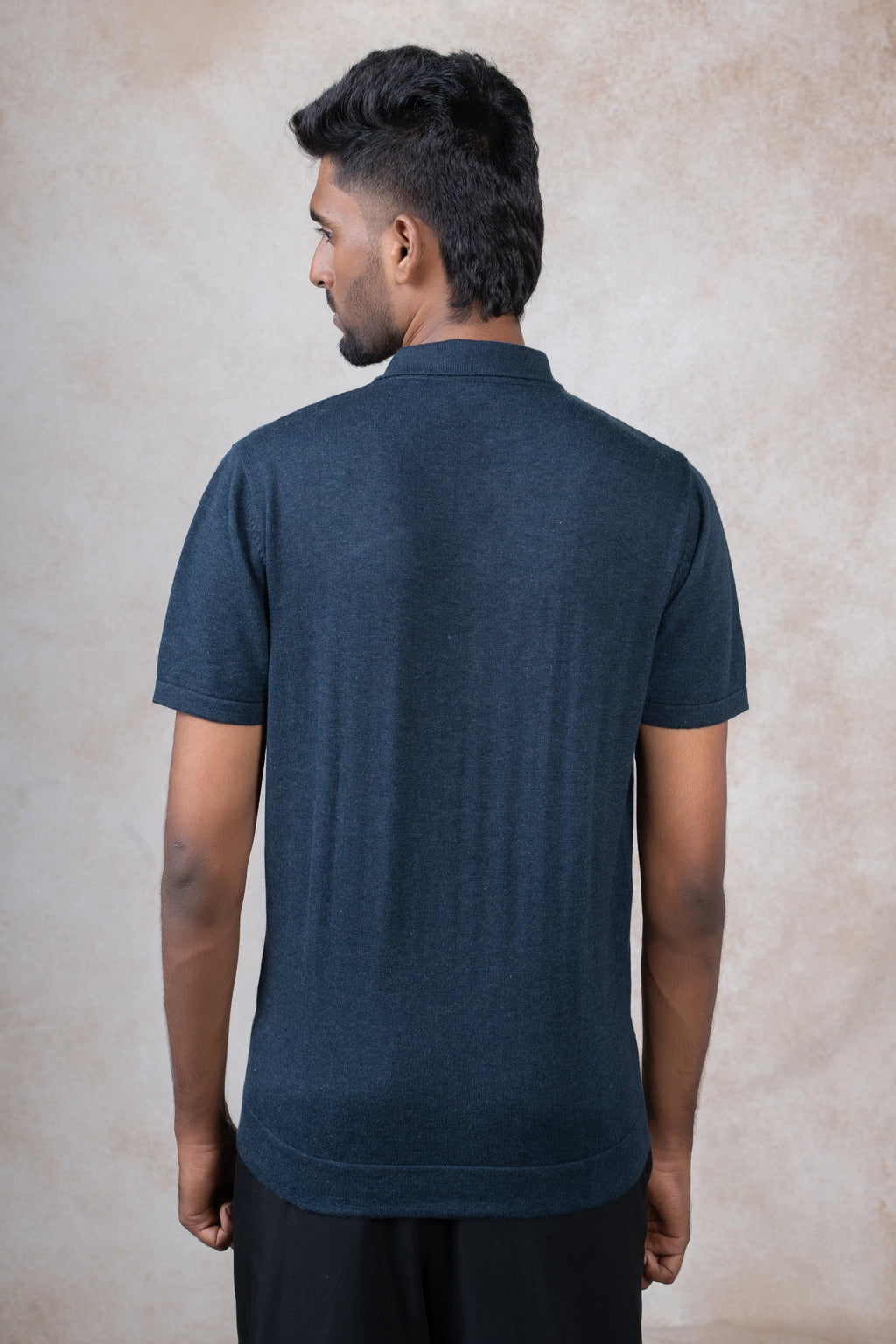 Charcoal Navy Flat Knit Zip Polo