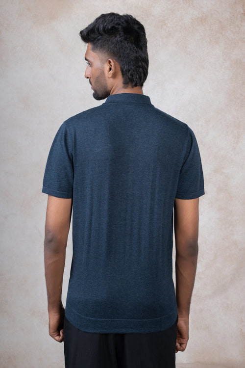 Charcoal Navy Flat Knit Zip Polo
