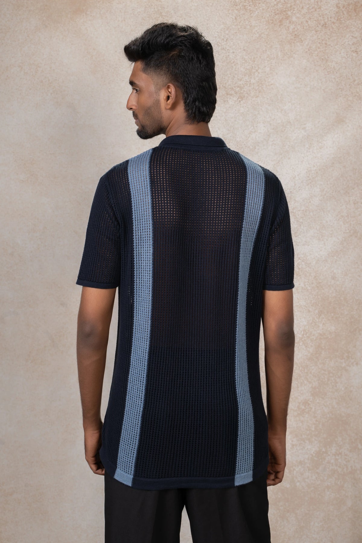 Pointelle Panel Knit Polo Shirt
