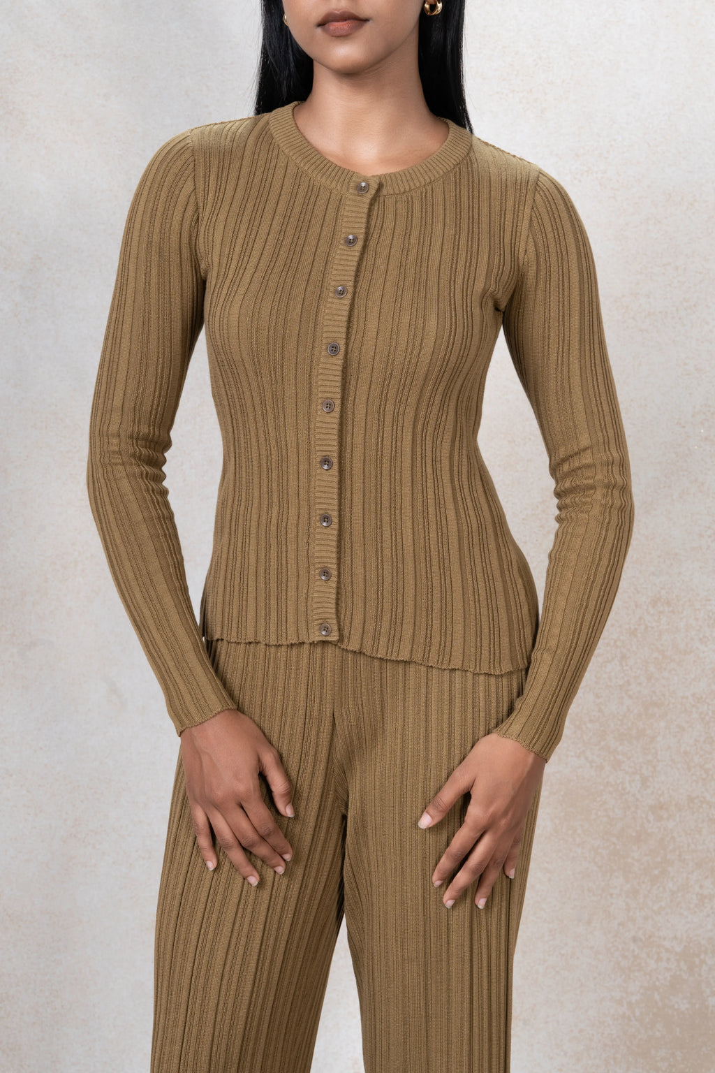 Crew Neck Button Down Cardigan