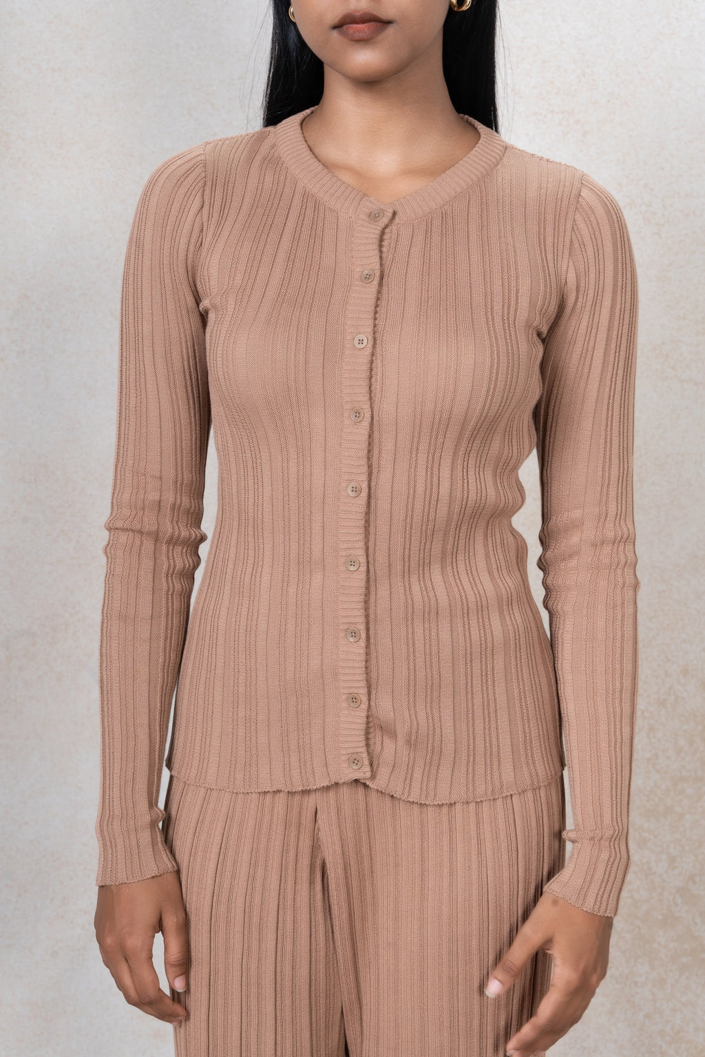 Crew Neck Button Down Cardigan