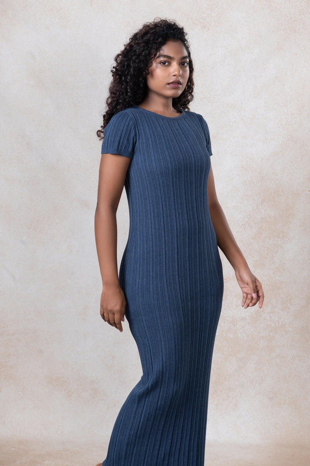 Ribbed Short Sleeve Midi Dress