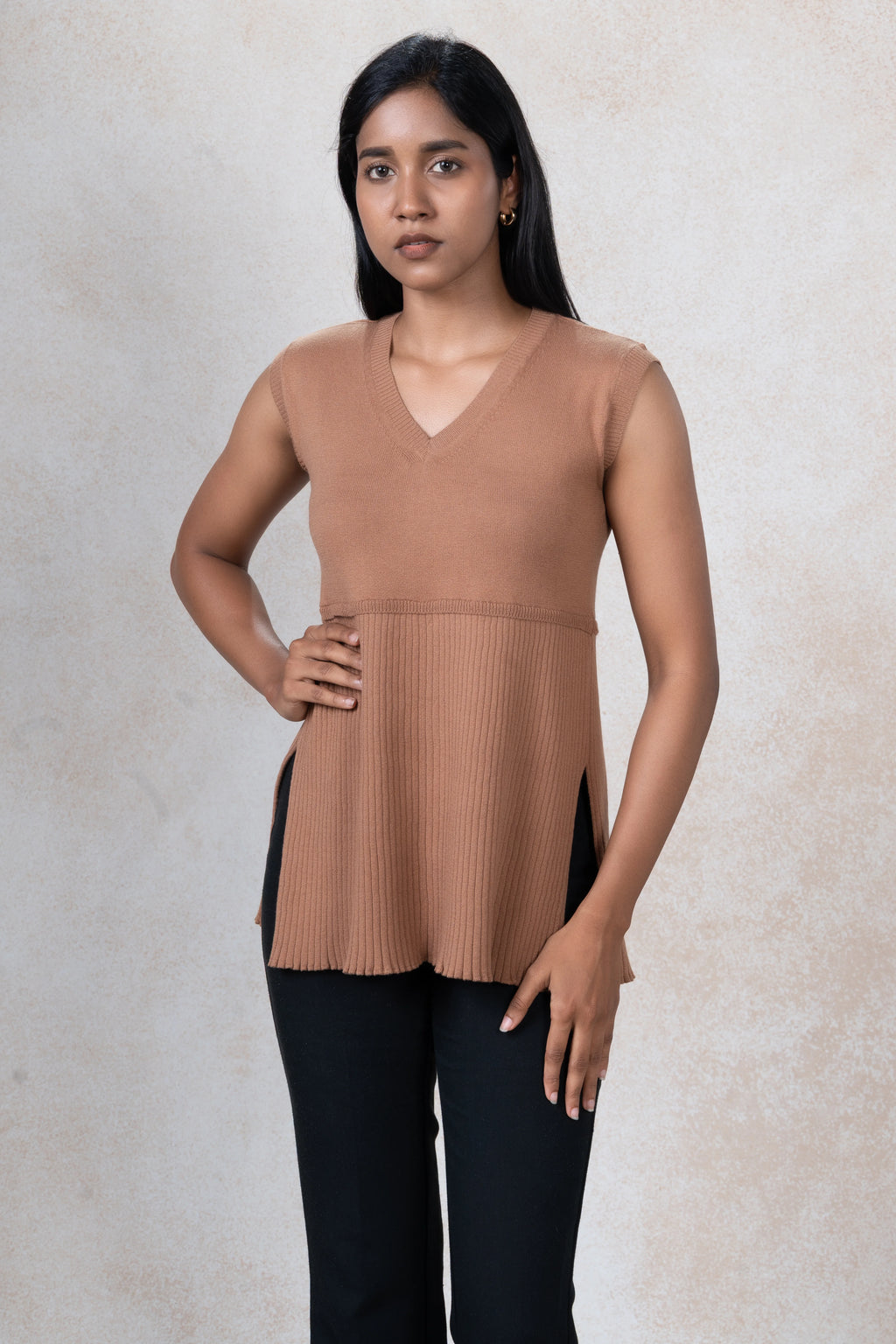 Sleeveless Pleated Knit Top