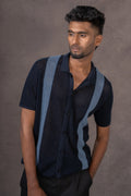Pointelle Panel Knit Polo Shirt