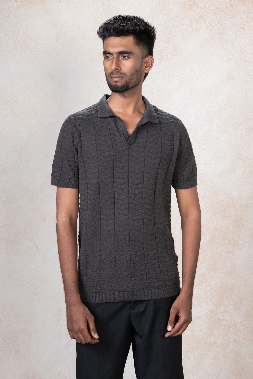 Textured Wave Knit Polo