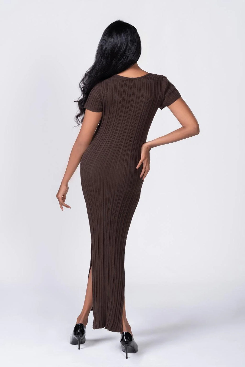 Ribbed Short Sleeve Midi Dress