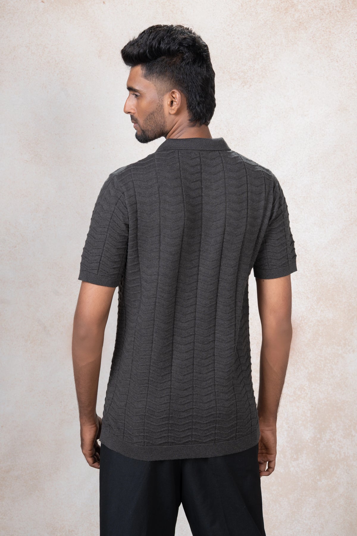 Textured Wave Knit Polo