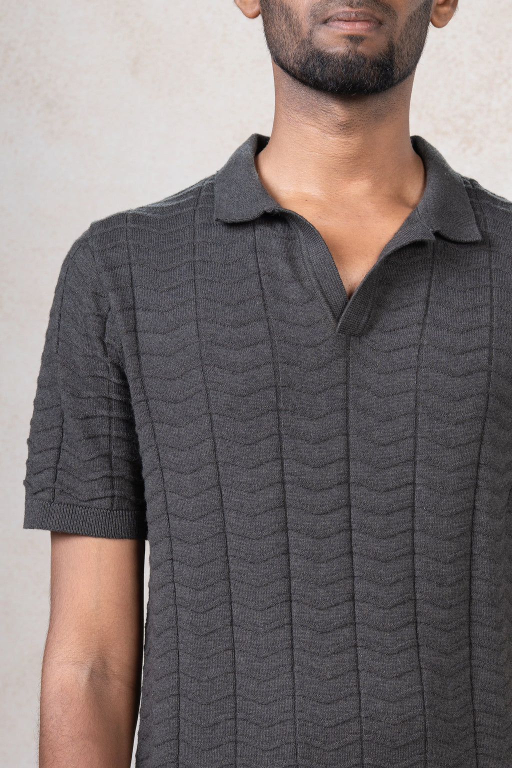 Textured Wave Knit Polo