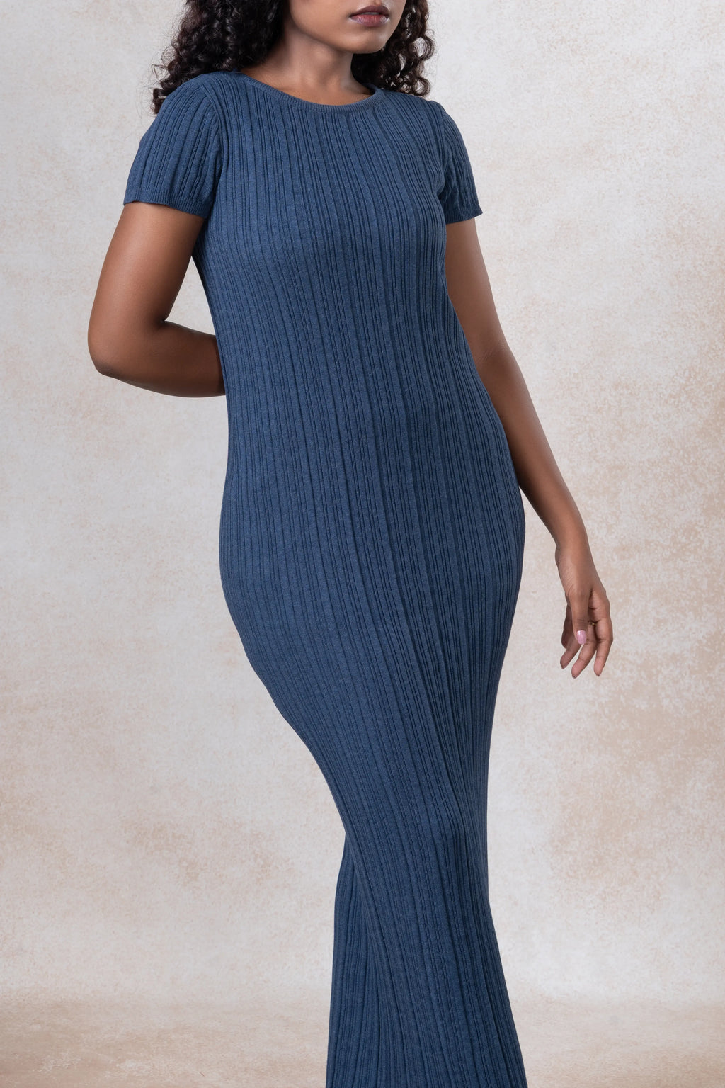 Ribbed Short Sleeve Midi Dress