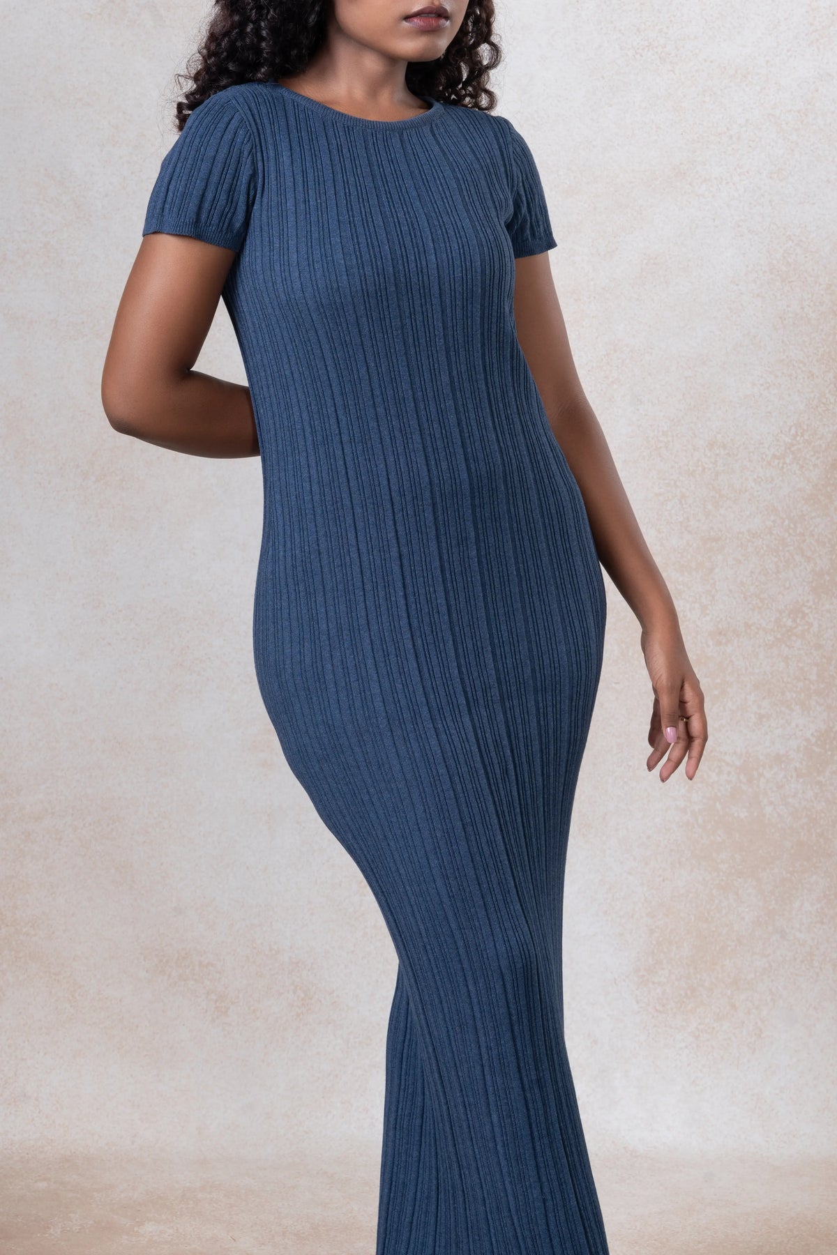 Ribbed Short Sleeve Midi Dress